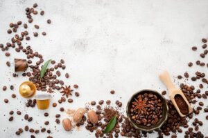 Coffee Beans, Flat Lay, Background, Wood